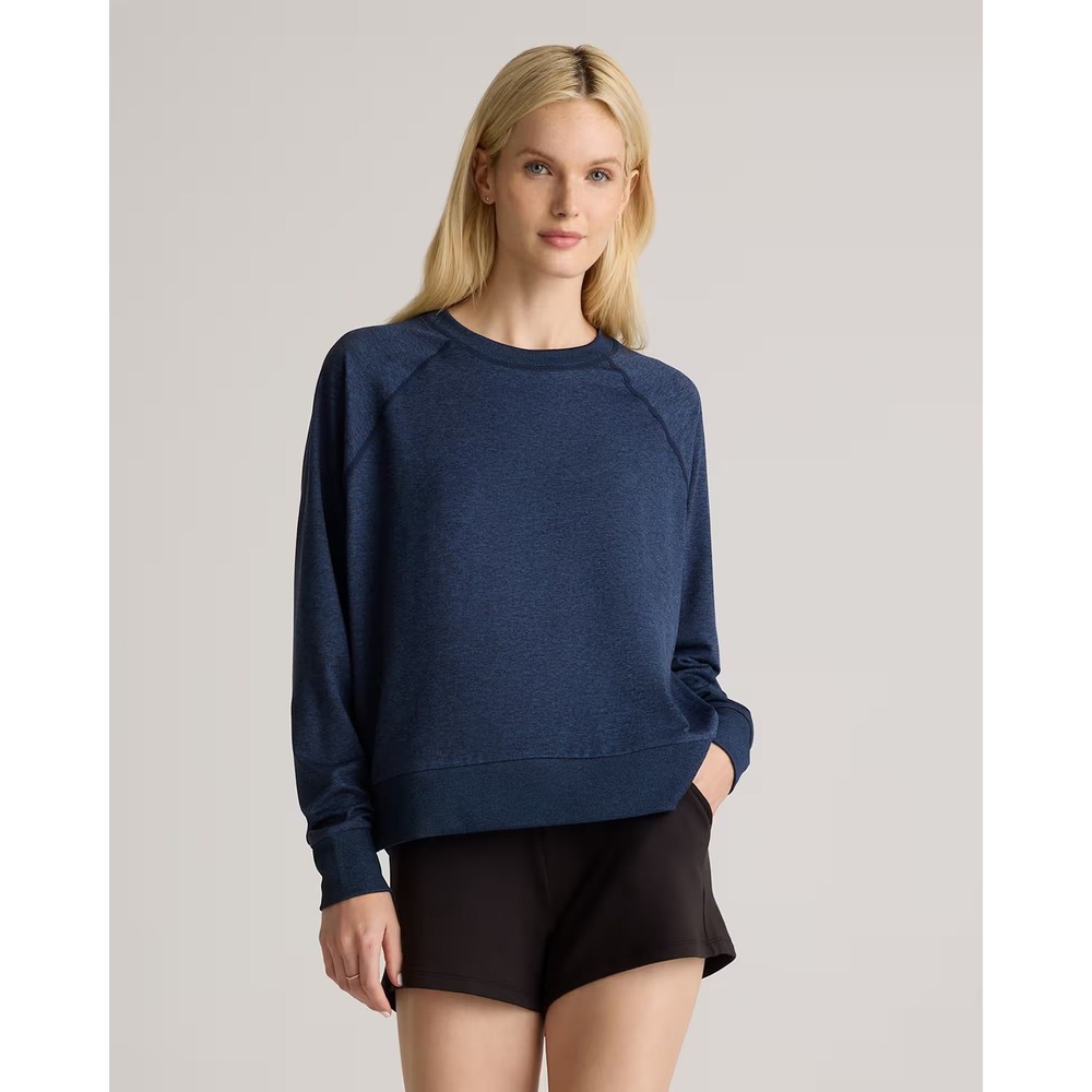 Quince Flowknit Pullover Crew in Heather Navy Size Medium Athleisure Casual